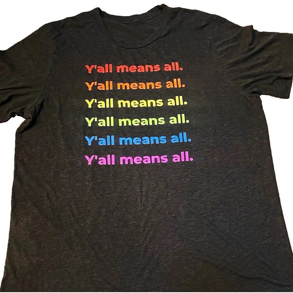 Y'all Means All Pride Rainbow Graphic T-Shirt Grey Size XL / 2XL Charcoal Grey